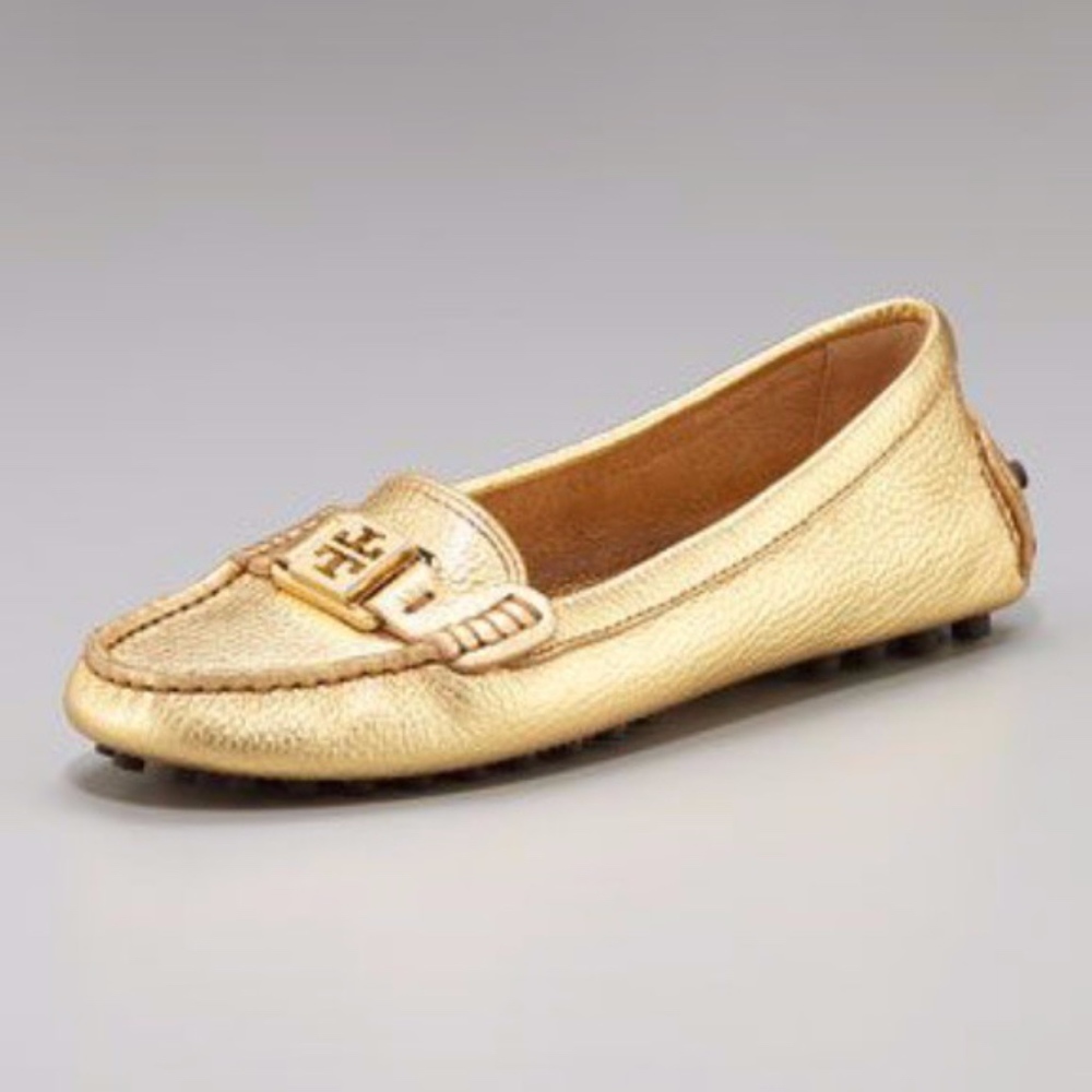Tory Burch Kendrick Gold Leather Logo Loafer